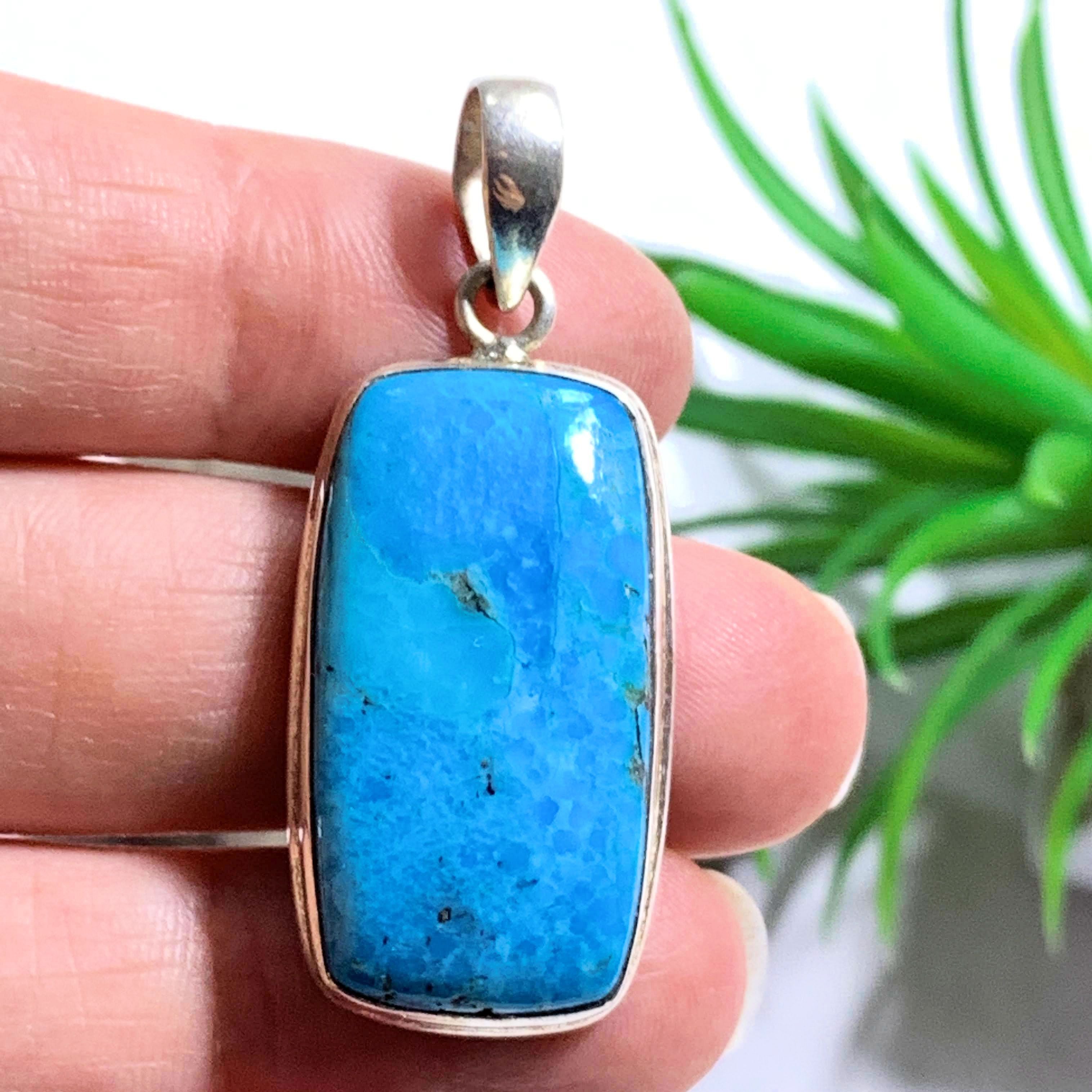 Vibrant Genuine Arizona Turquoise Sterling Silver Pendant (Includes Silver Chain)