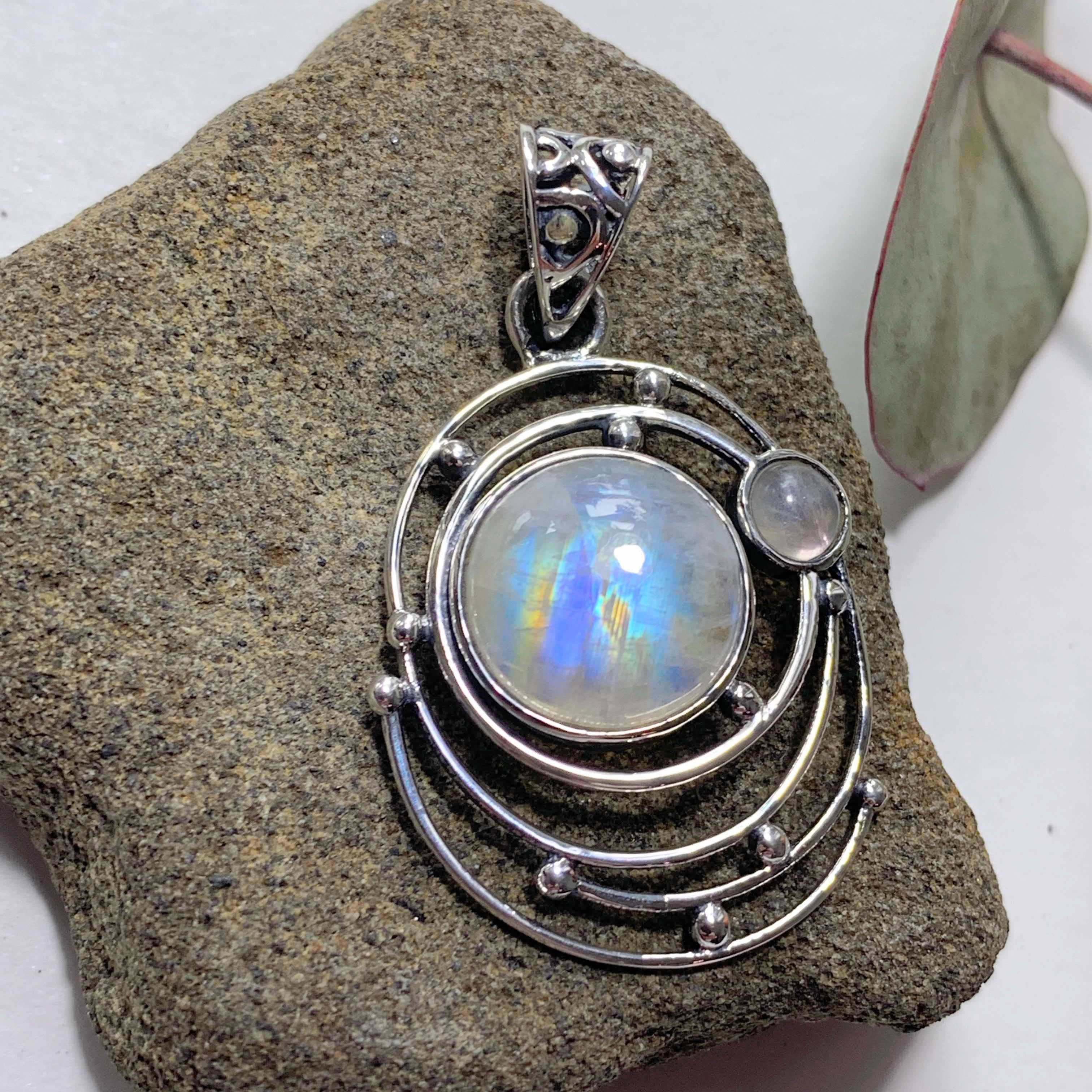 Pure Serenity Rainbow Moonstone Sterling Silver Pendant (Includes Silver Chain)