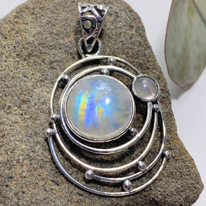 Pure Serenity Rainbow Moonstone Sterling Silver Pendant (Includes Silver Chain)