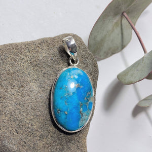 Vibrant Blue Genuine Arizona Turquoise Sterling Silver Pendant (Includes Silver Chain) #1 - Earth Family Crystals