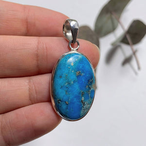 Vibrant Blue Genuine Arizona Turquoise Sterling Silver Pendant (Includes Silver Chain) #1 - Earth Family Crystals