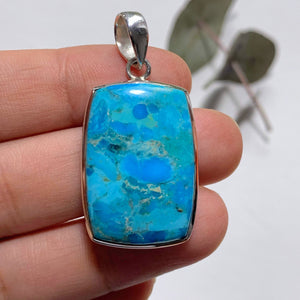 Vibrant Blue Genuine Arizona Turquoise Sterling Silver Pendant (Includes Silver Chain) #2 - Earth Family Crystals