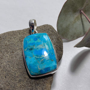 Vibrant Blue Genuine Arizona Turquoise Sterling Silver Pendant (Includes Silver Chain) #2 - Earth Family Crystals