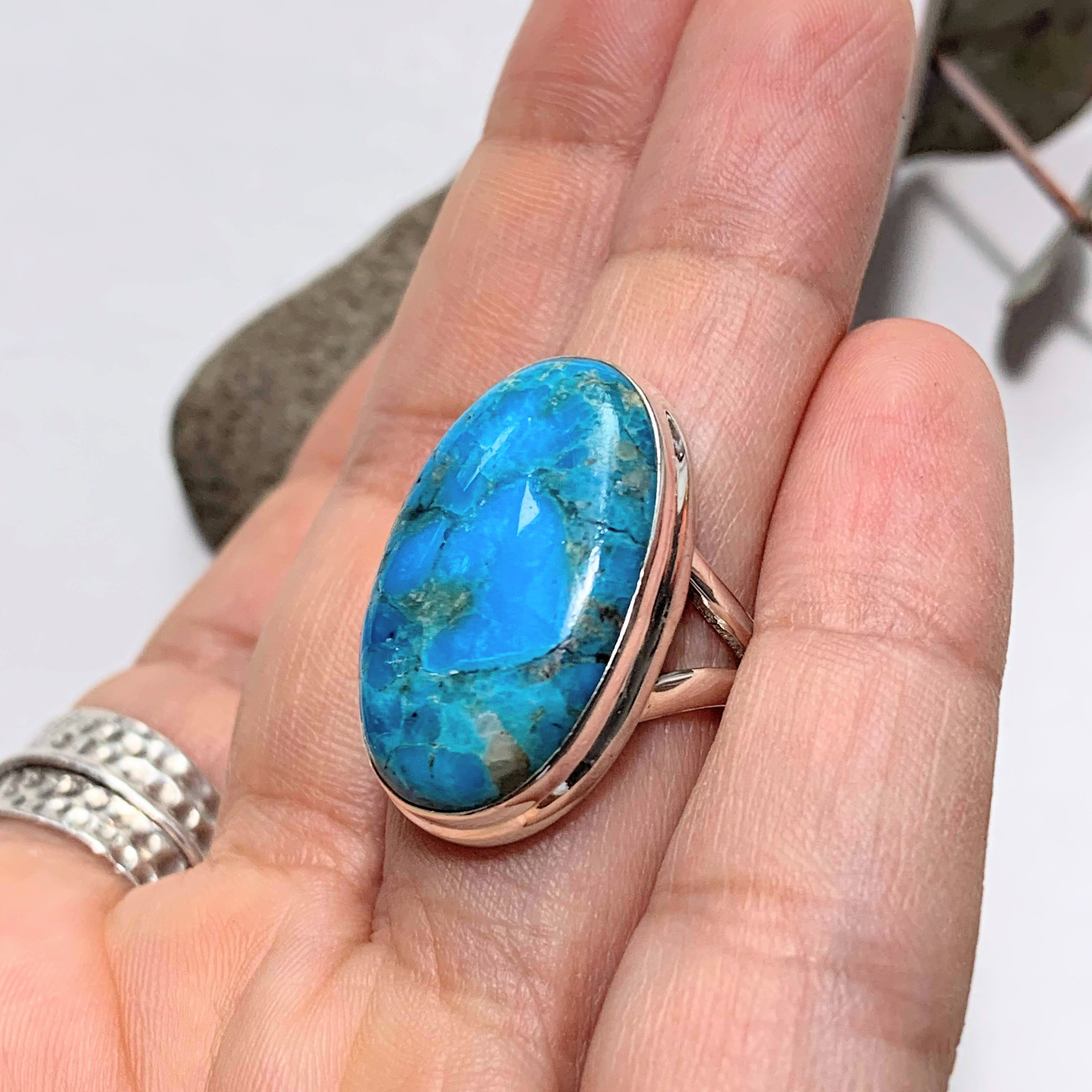 Vibrant Blue Genuine Arizona Turquoise Sterling Silver Ring (Size:8 ) - Earth Family Crystals