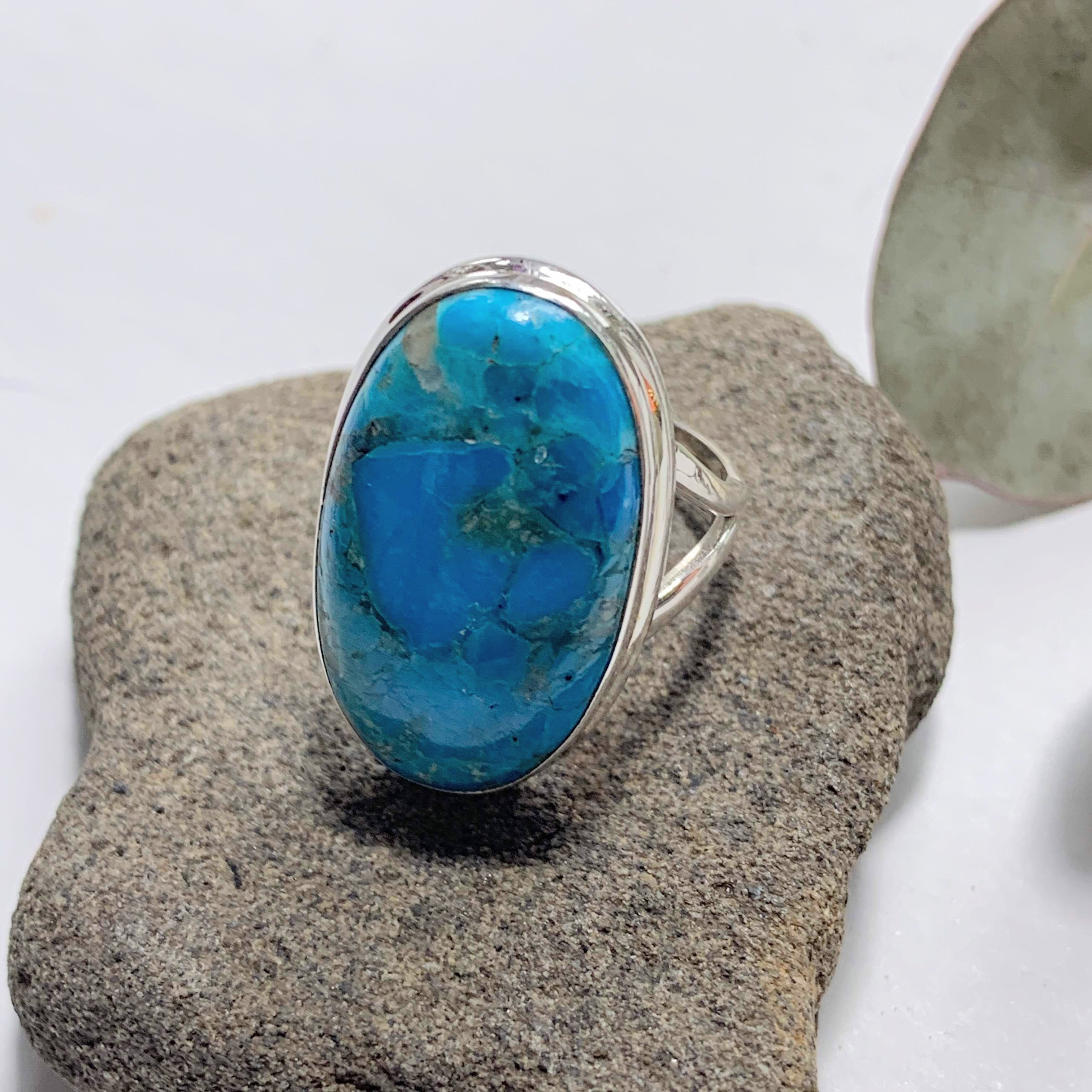 Vibrant Blue Genuine Arizona Turquoise Sterling Silver Ring (Size:8 ) - Earth Family Crystals