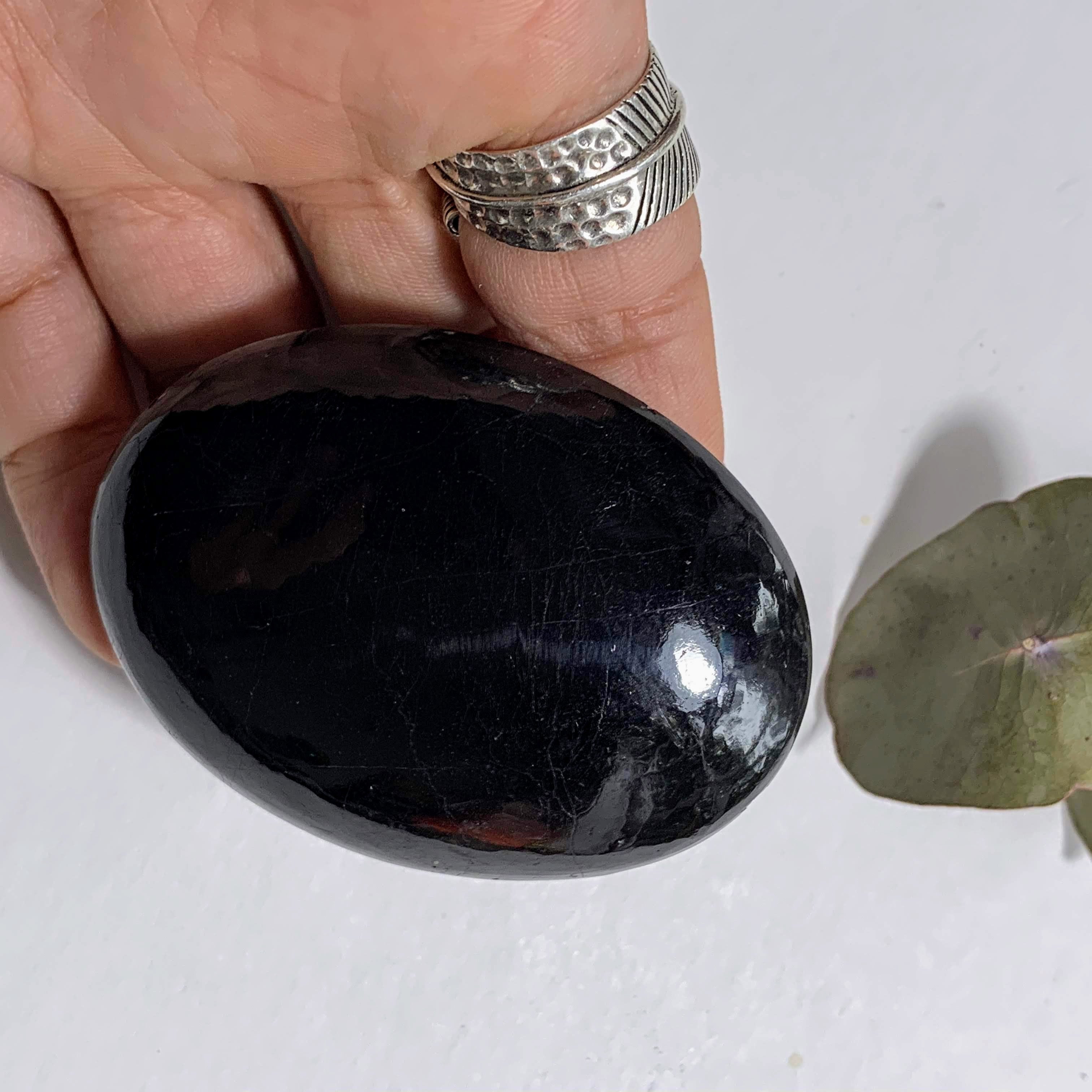 Protective Polished Black Tourmaline Hand Held Worry Stone #2