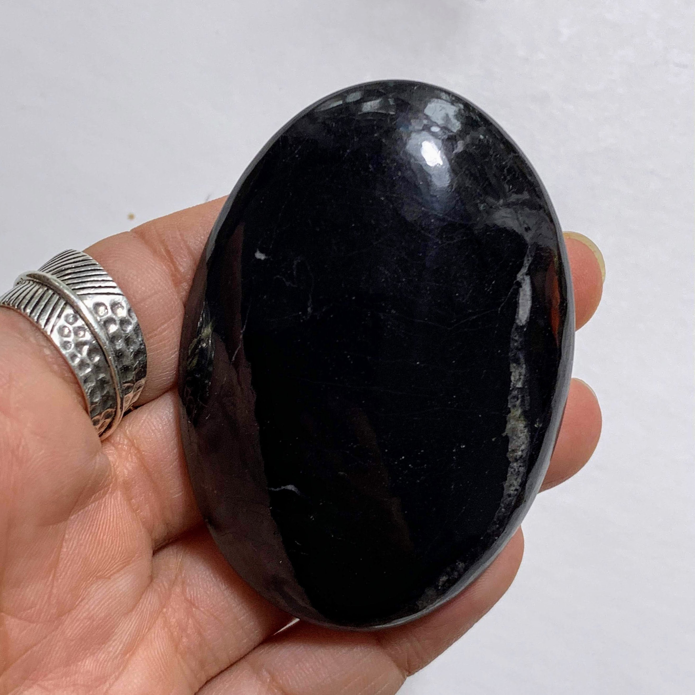 Protective Polished Black Tourmaline Hand Held Worry Stone #4