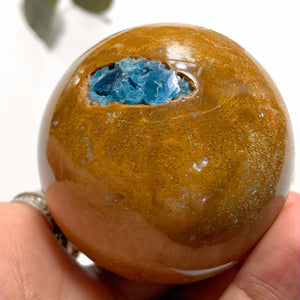 Brown Jasper &  Blue Apatite Partially Polished Large Sphere From Brazil - Earth Family Crystals
