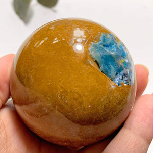 Brown Jasper &  Blue Apatite Partially Polished Large Sphere From Brazil - Earth Family Crystals