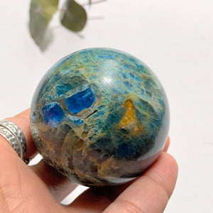 Deep Blue Apatite & Brown Jasper Inclusions Large Sphere From Brazil - Earth Family Crystals
