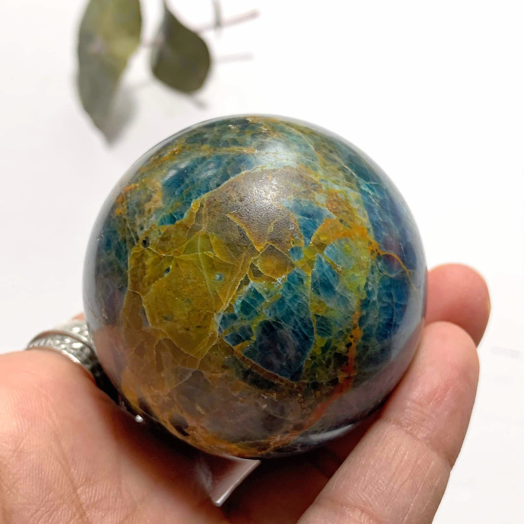 Deep Blue Apatite & Brown Jasper Inclusions Large Sphere From Brazil - Earth Family Crystals