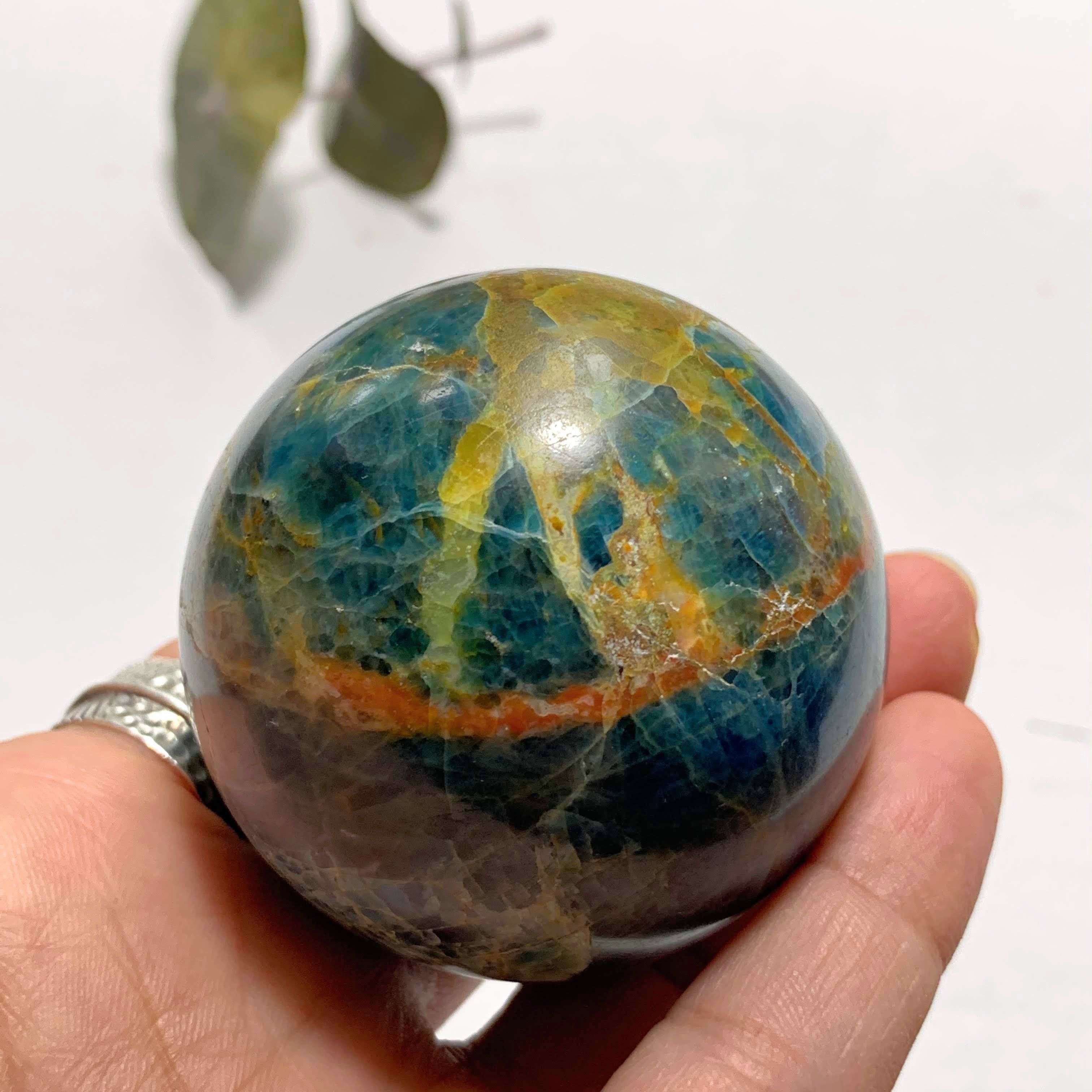 Deep Blue Apatite & Brown Jasper Inclusions Large Sphere From Brazil - Earth Family Crystals