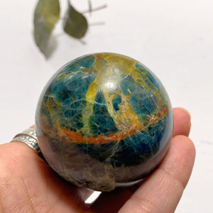 Deep Blue Apatite & Brown Jasper Inclusions Large Sphere From Brazil - Earth Family Crystals