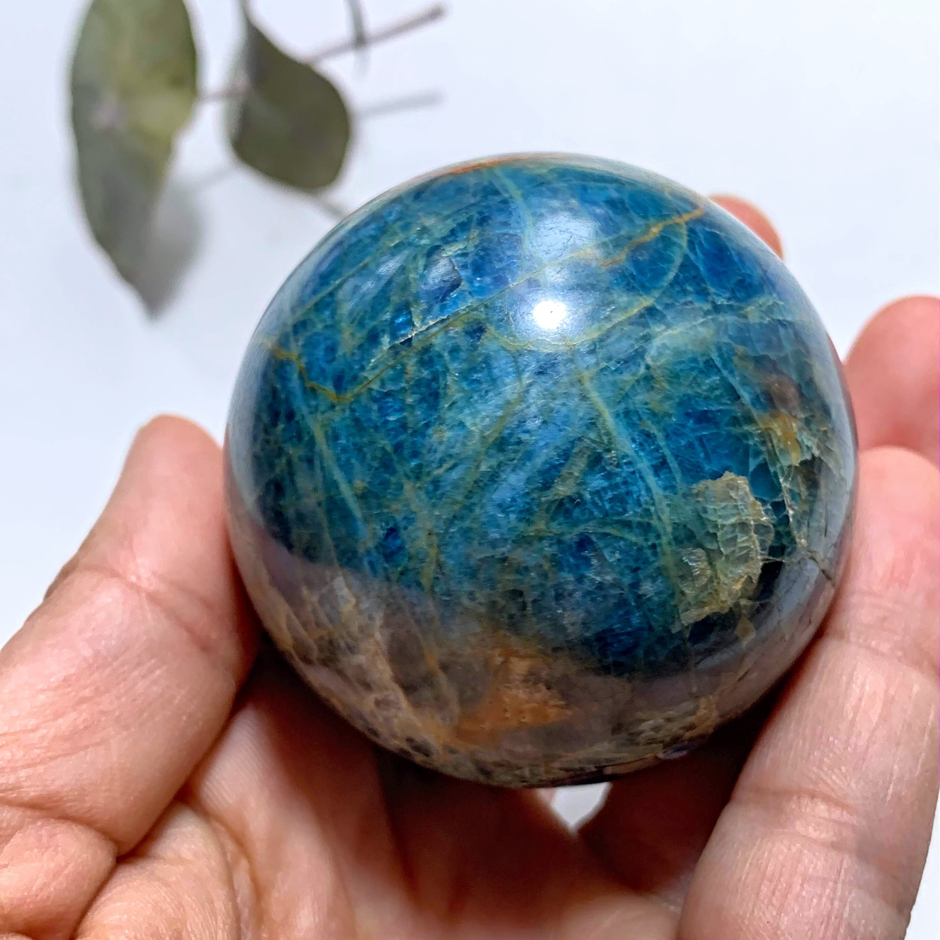 Deep Blue Apatite & Brown Jasper Inclusions Large Sphere From Brazil - Earth Family Crystals