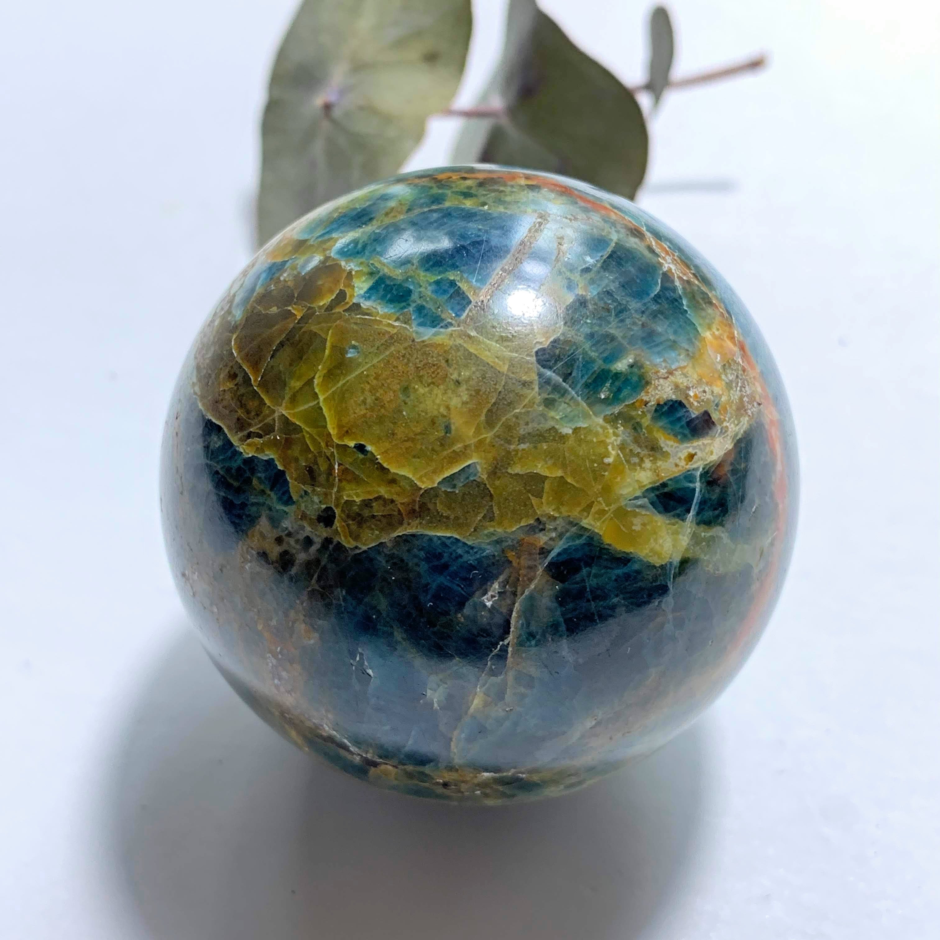 Deep Blue Apatite & Brown Jasper Inclusions Large Sphere From Brazil - Earth Family Crystals