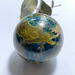 Deep Blue Apatite & Brown Jasper Inclusions Large Sphere From Brazil - Earth Family Crystals