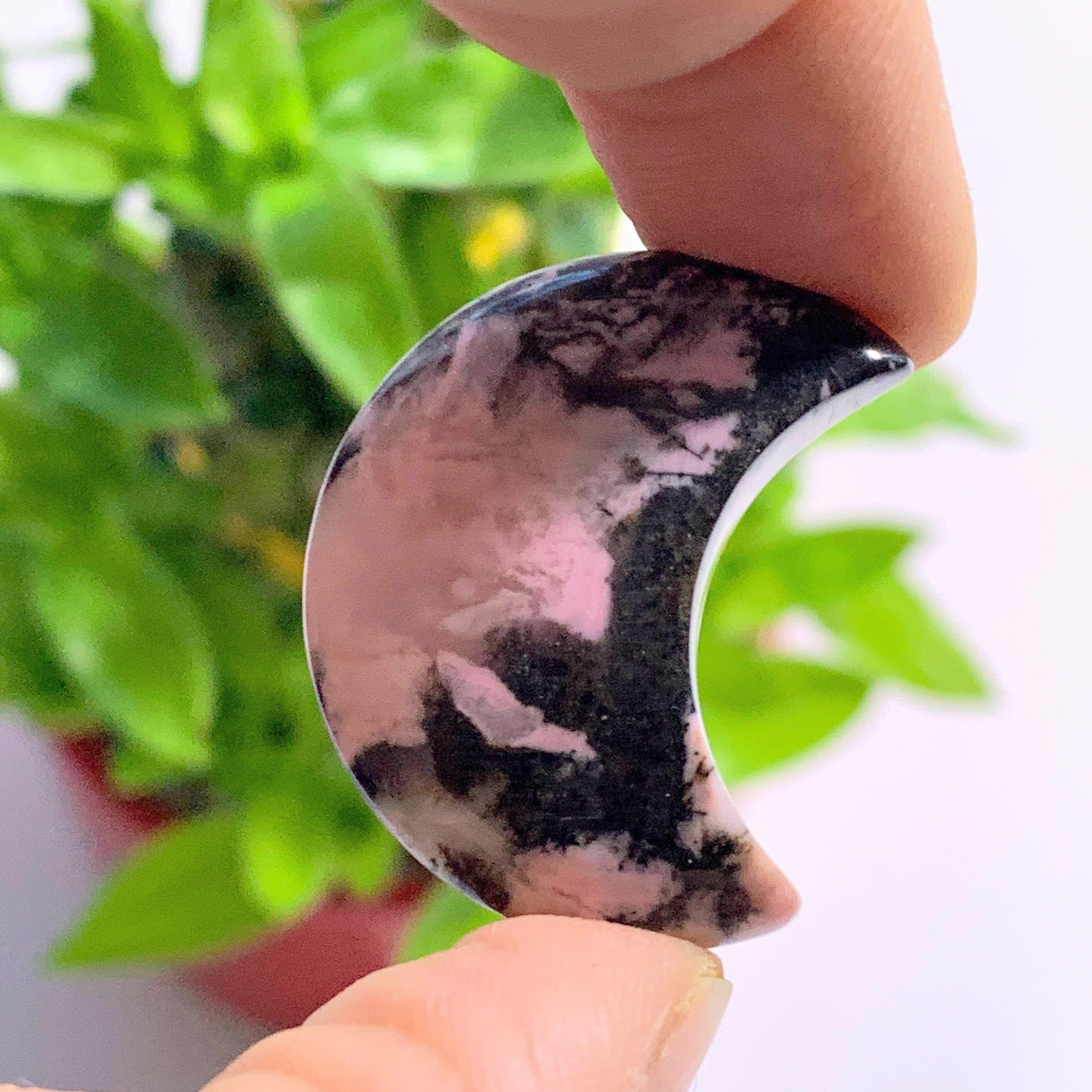 Adorable Rhodonite Small Crescent Moon Carving