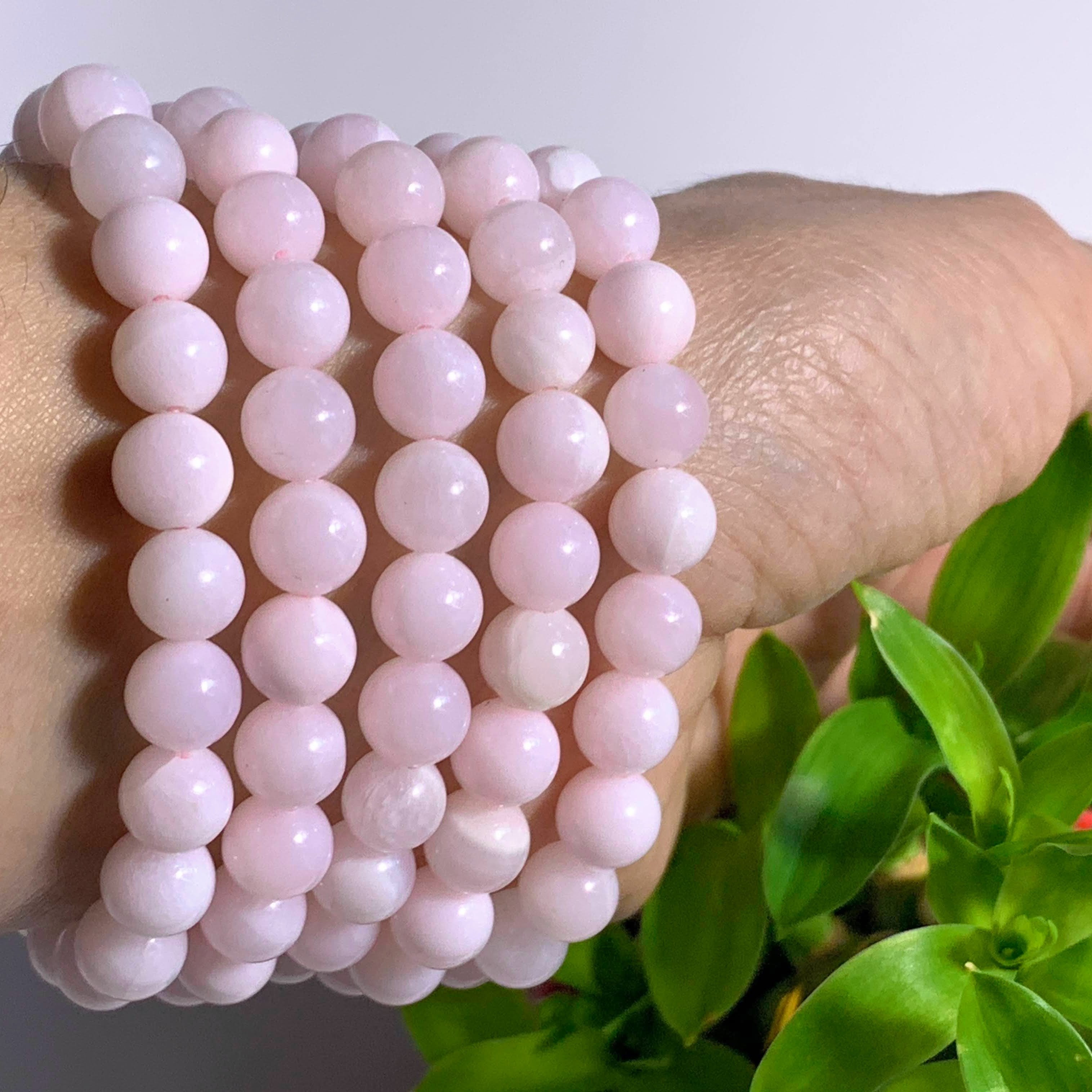 One Creamy Pink Mangano Calcite Bracelet on Stretchy Cord
