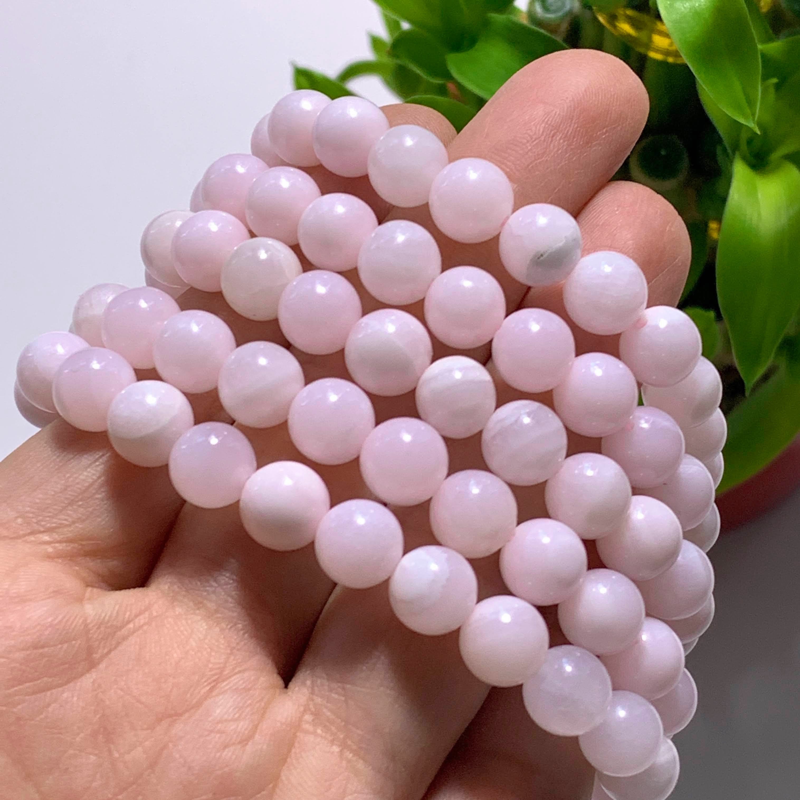 One Creamy Pink Mangano Calcite Bracelet on Stretchy Cord