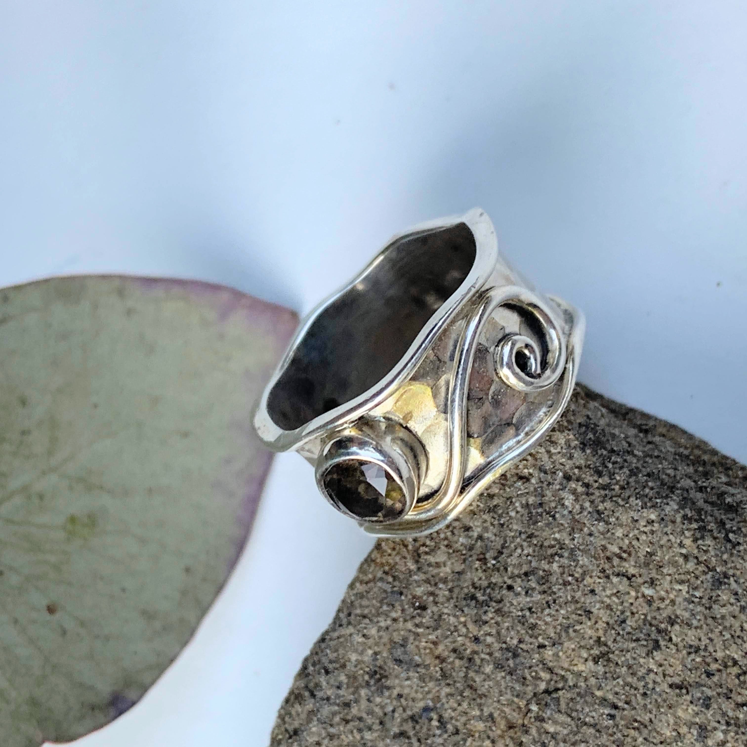 Faceted Smoky Quartz & Sterling Silver Ring (Size 5.5) - Earth Family Crystals