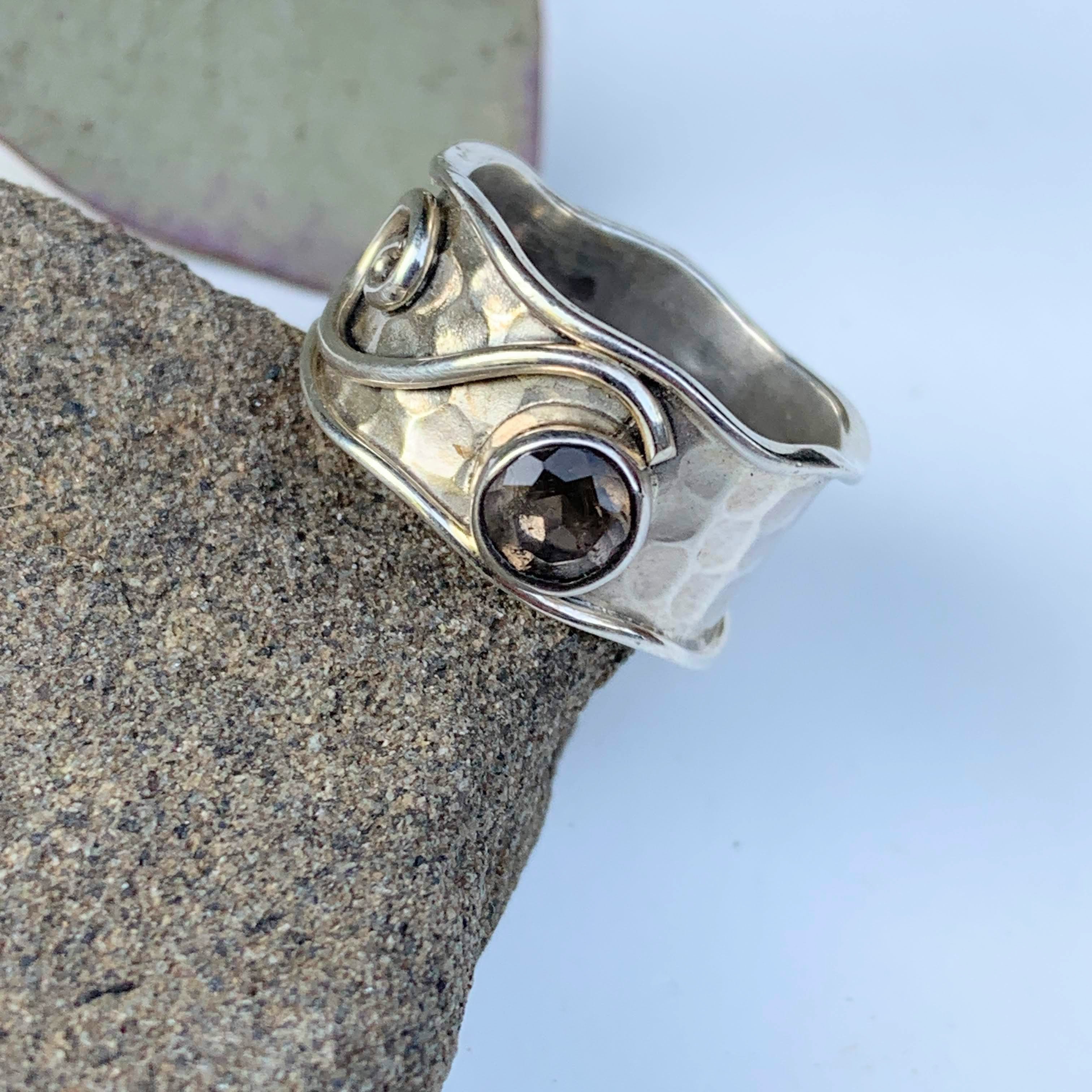 Faceted Smoky Quartz & Sterling Silver Ring (Size 5.5) - Earth Family Crystals