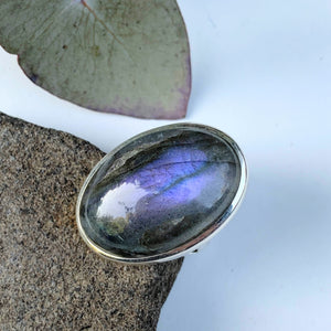 Pretty Pink & Purple Flash Labradorite Chunky Ring in Sterling Silver (Size 8.5) - Earth Family Crystals