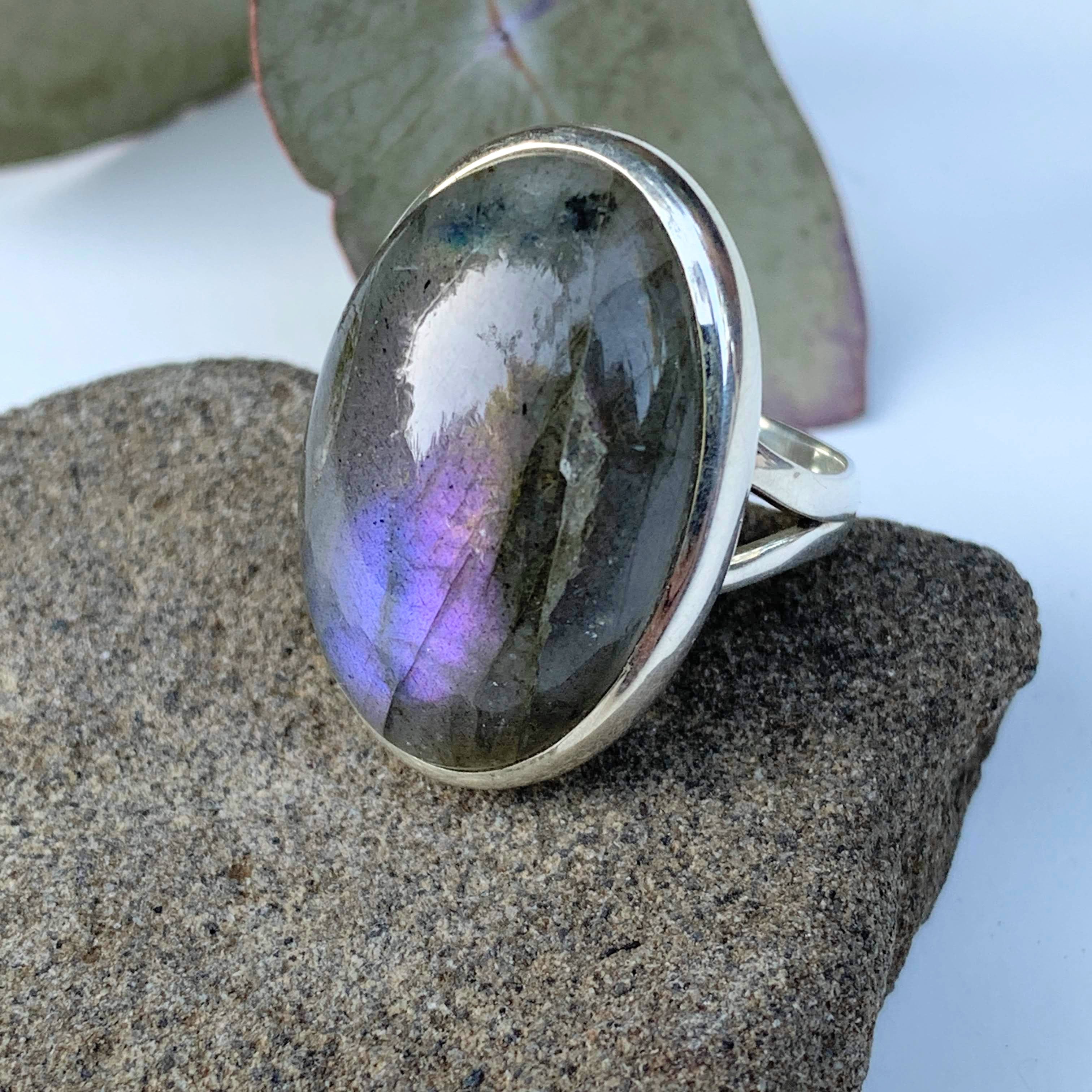 Pretty Pink & Purple Flash Labradorite Chunky Ring in Sterling Silver (Size 8.5) - Earth Family Crystals