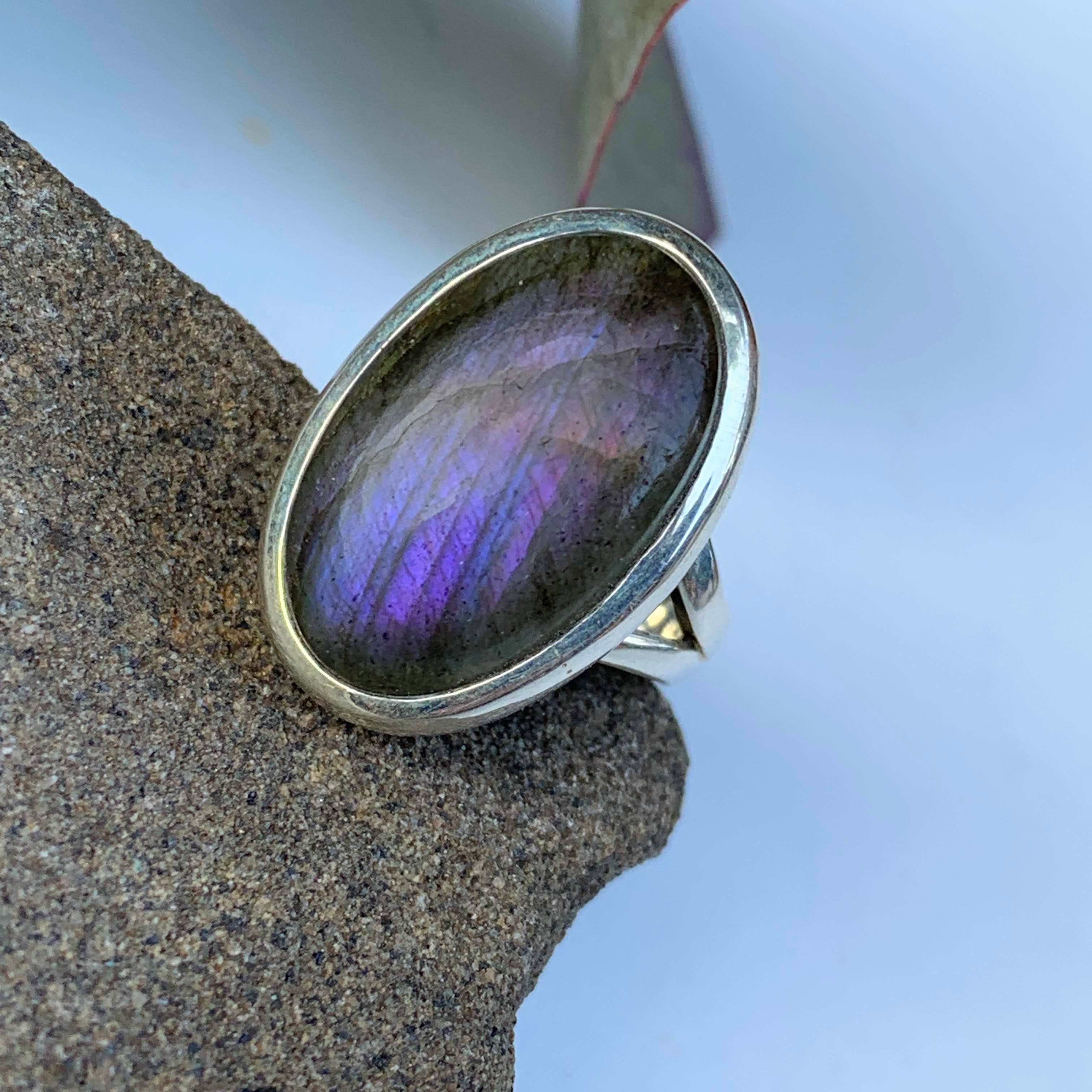 Pink & Purple Flash Labradorite Ring in Sterling Silver (Size 6) - Earth Family Crystals