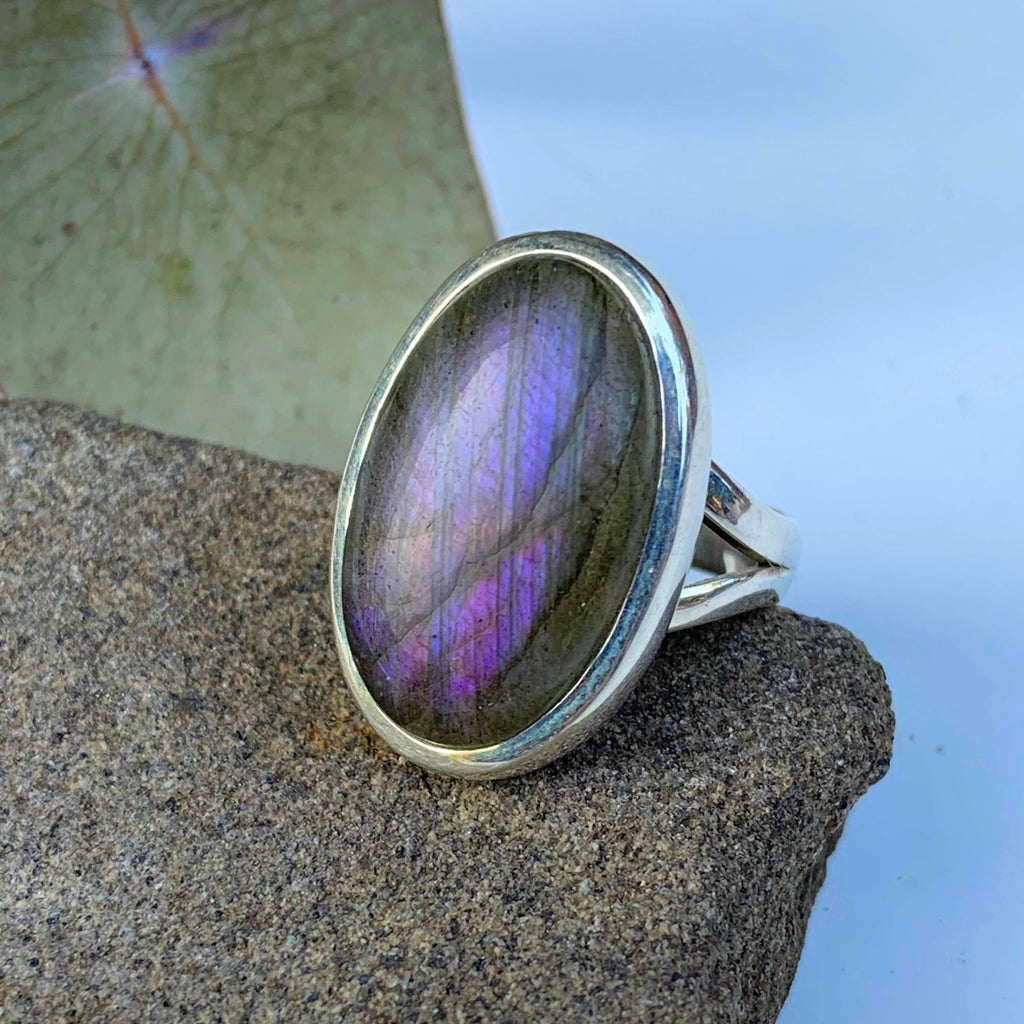 Pink & Purple Flash Labradorite Ring in Sterling Silver (Size 6) - Earth Family Crystals