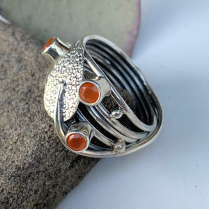 Unique Design Faceted Orange Carnelian Ring in Sterling Silver (Size 7) - Earth Family Crystals