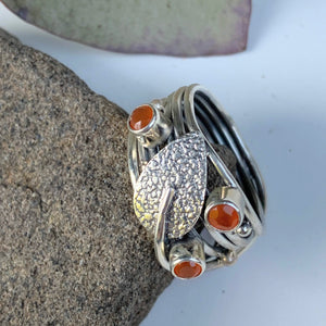 Unique Design Faceted Orange Carnelian Ring in Sterling Silver (Size 7) - Earth Family Crystals