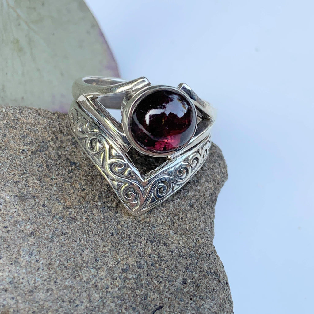 Elegant Deep Burgundy Garnet Gemstone Ring in Sterling Silver ( Size 7) - Earth Family Crystals
