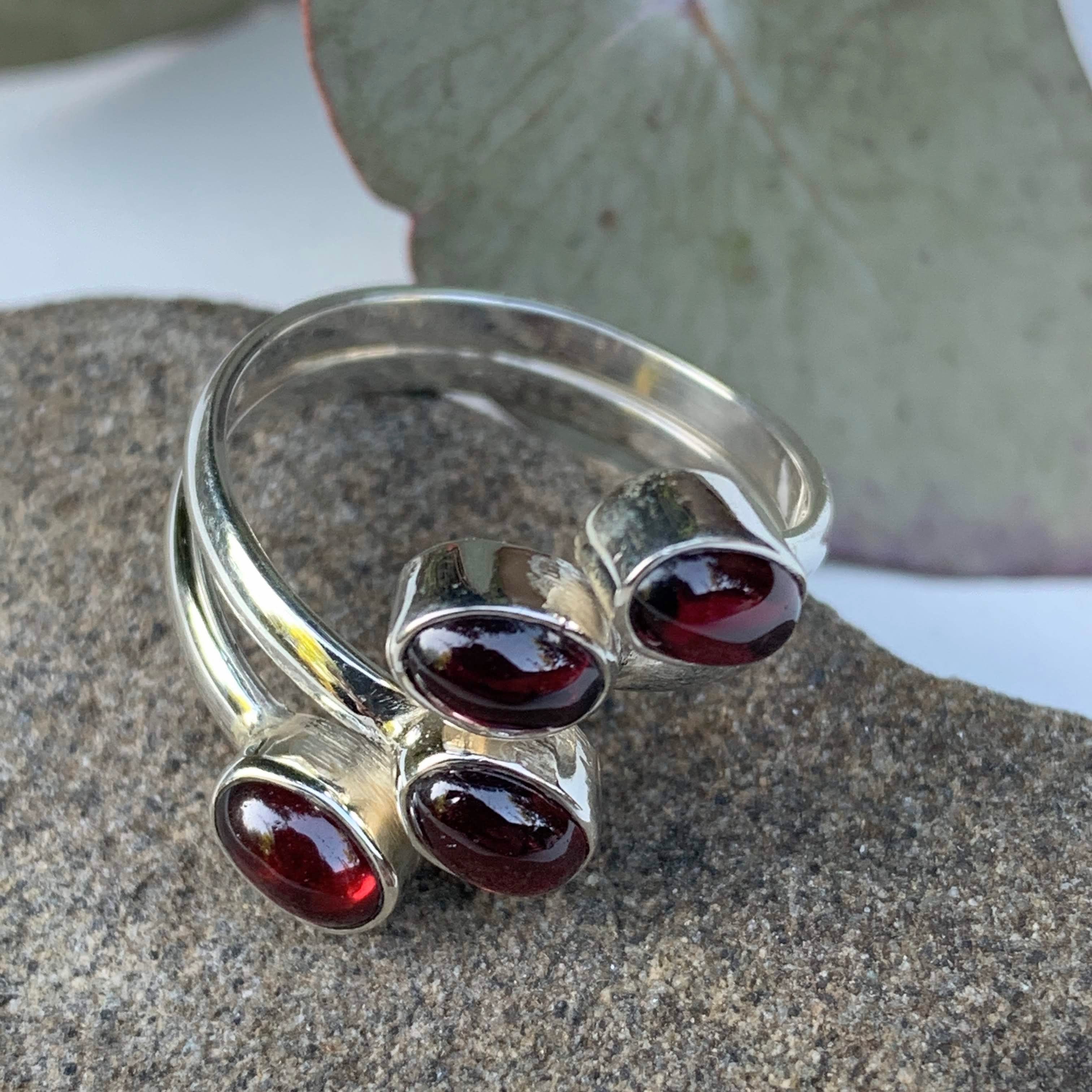 Gorgeous  Deep Burgundy Garnet Gemstone Ring in Sterling Silver ( Adjustable: Size 6-9) - Earth Family Crystals
