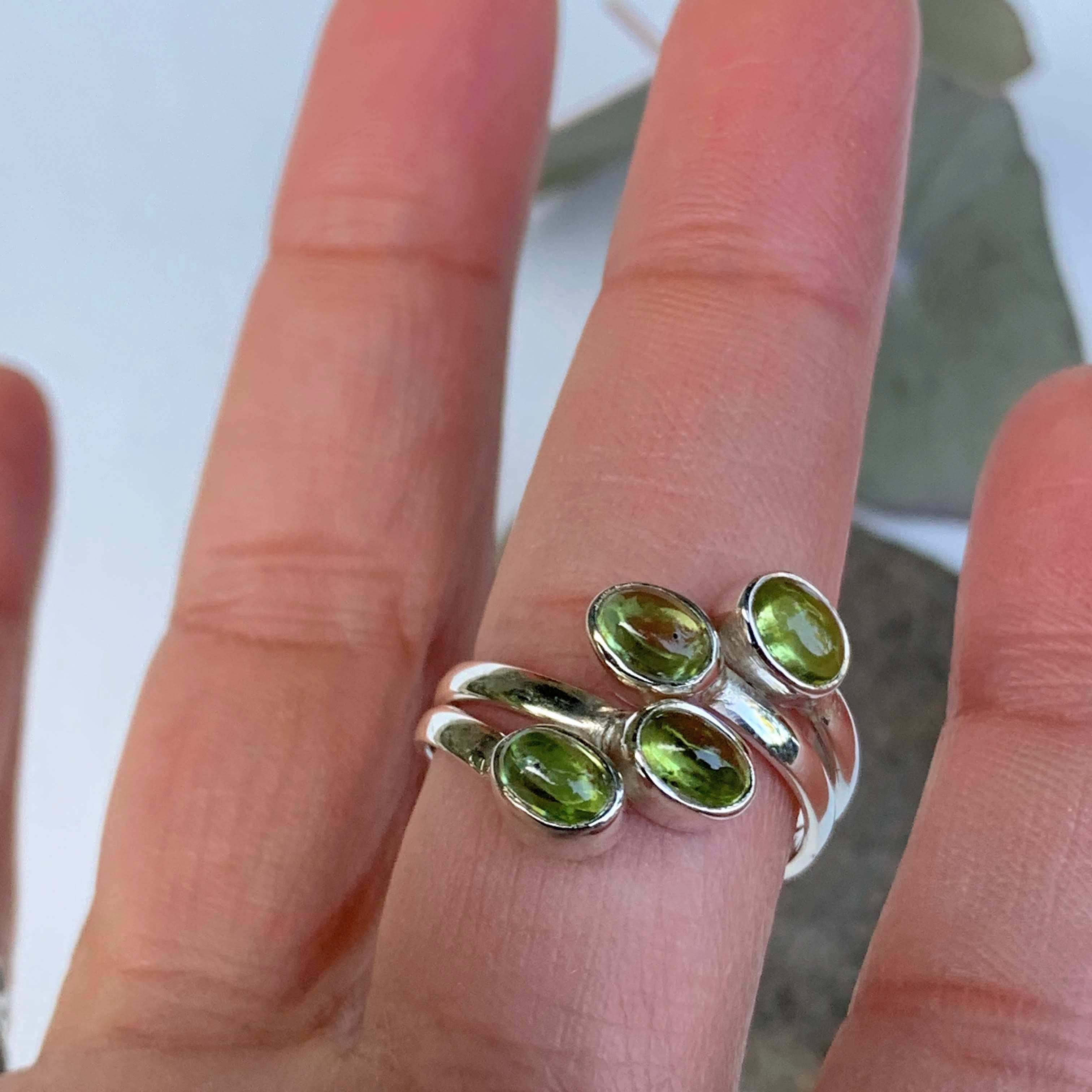 Pretty Optical Green Peridot Ring in Sterling Silver (Adjustable: Size 6-9) - Earth Family Crystals