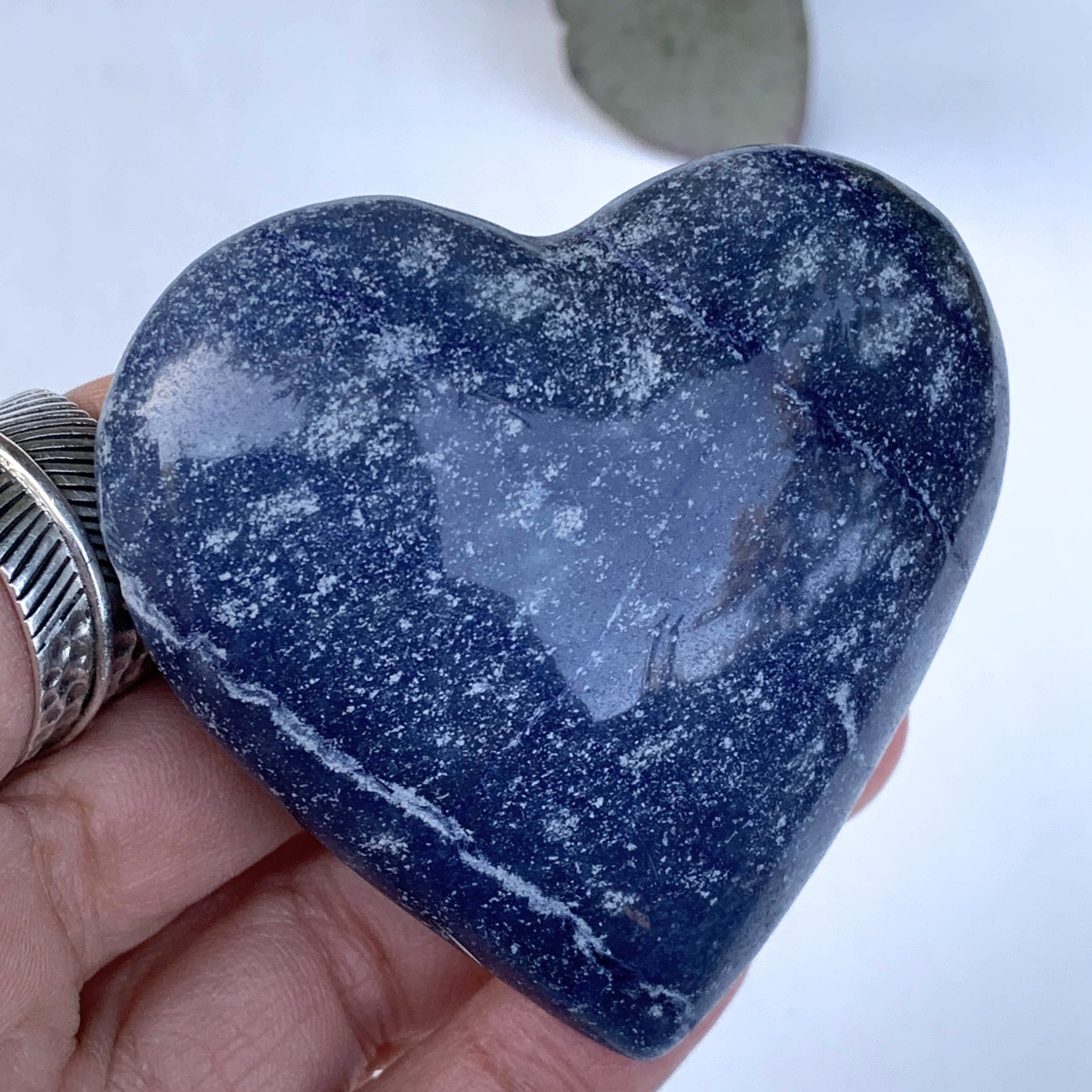 Sweet Blue Dumortierite Love Heart Carving From Brazil #3 - Earth Family Crystals