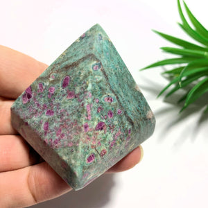 Gorgeous Contrast~Ruby Fuschite Pyramid Display Carving