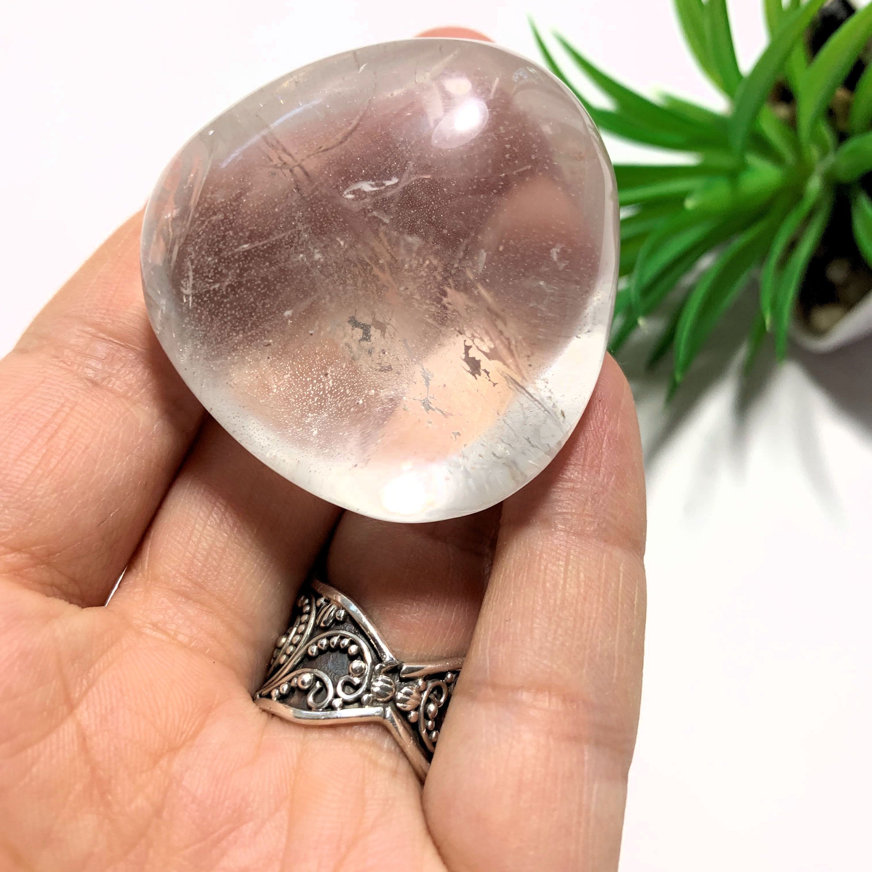 Optical Clear Quartz Polished Palm Stone From Madagascar