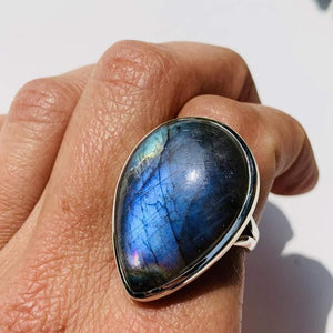 Chunky & Rare Purple Labradorite Gemstone Ring in Sterling Silver (Size 9) - Earth Family Crystals