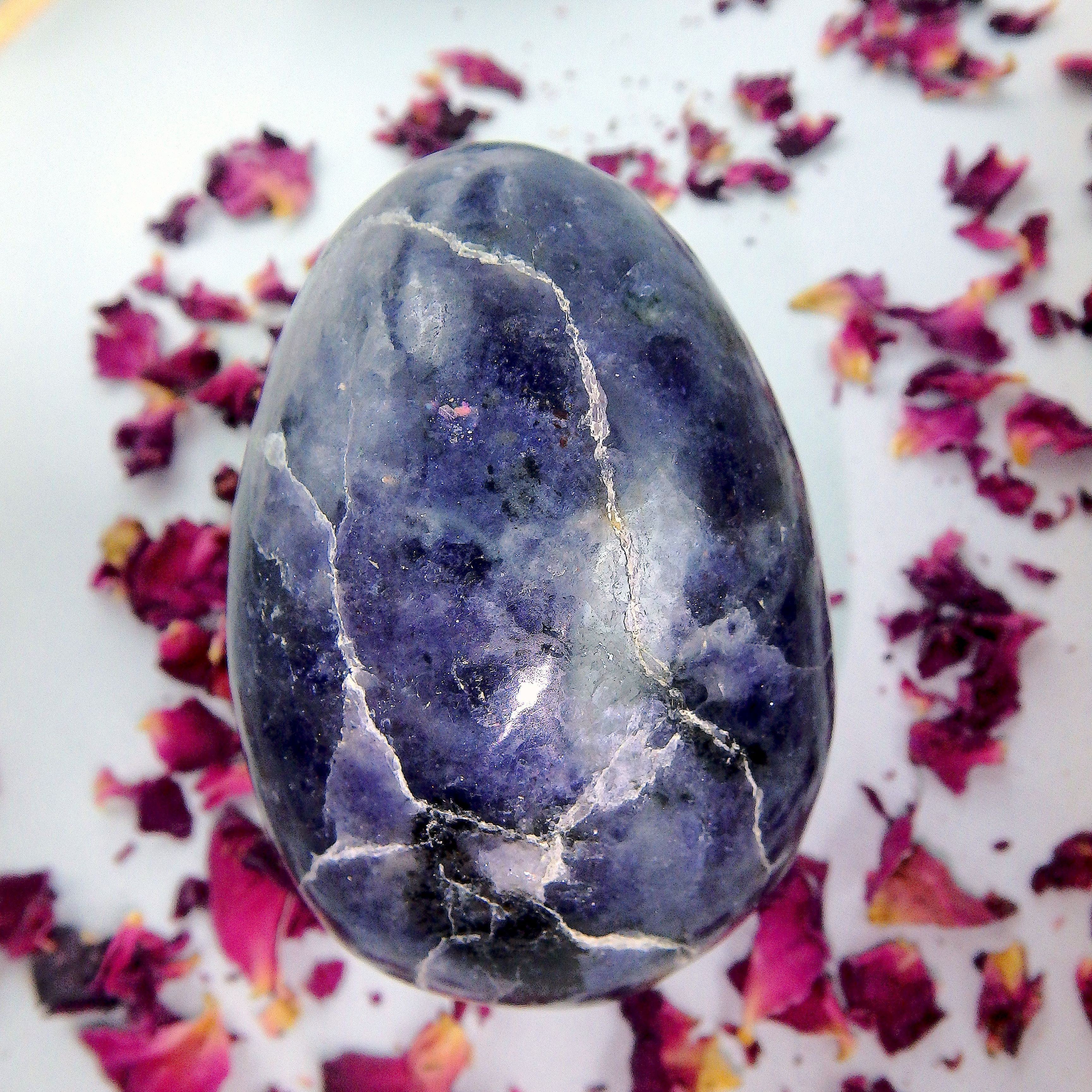 Deep Violet Blue Iolite Egg Carving - Earth Family Crystals