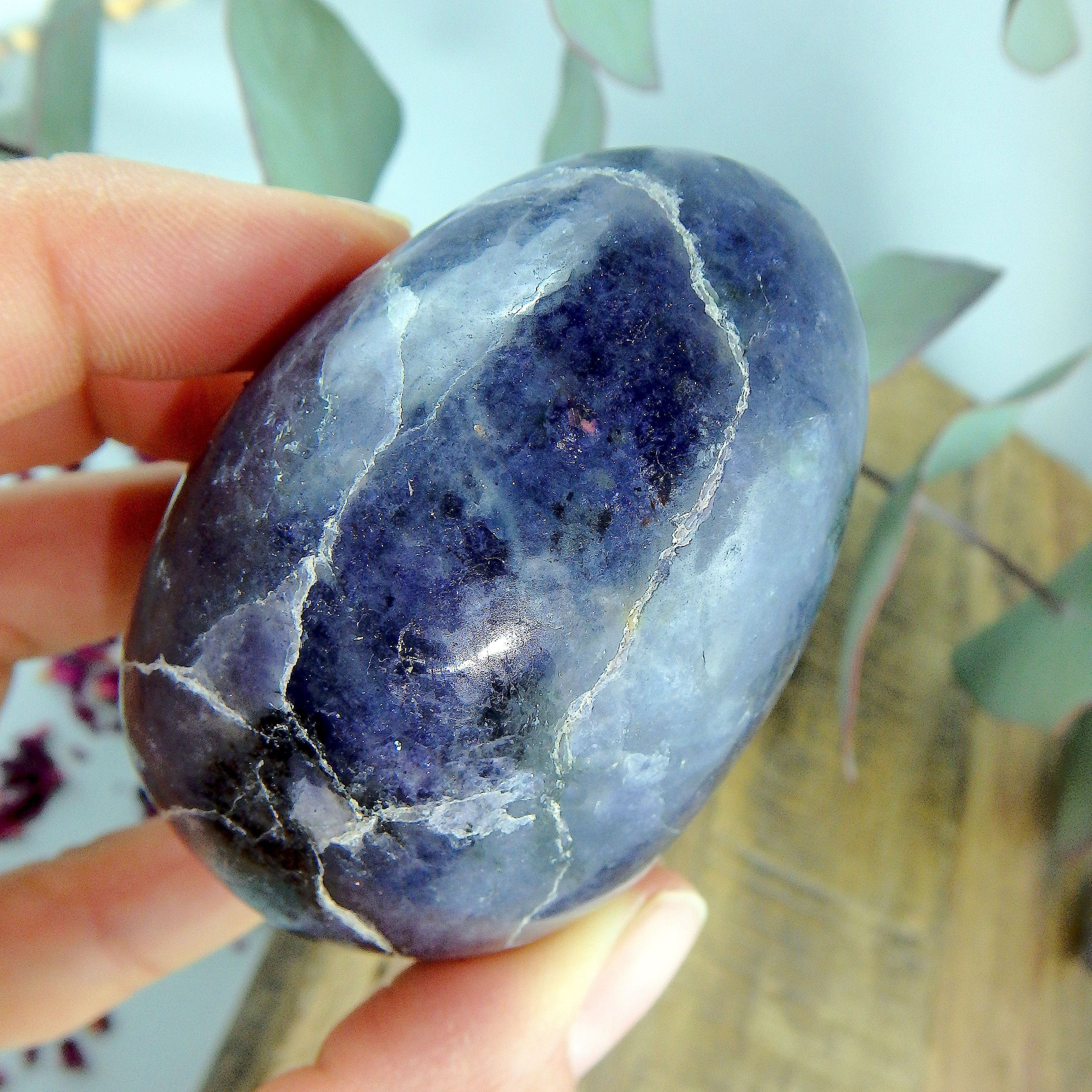 Deep Violet Blue Iolite Egg Carving - Earth Family Crystals