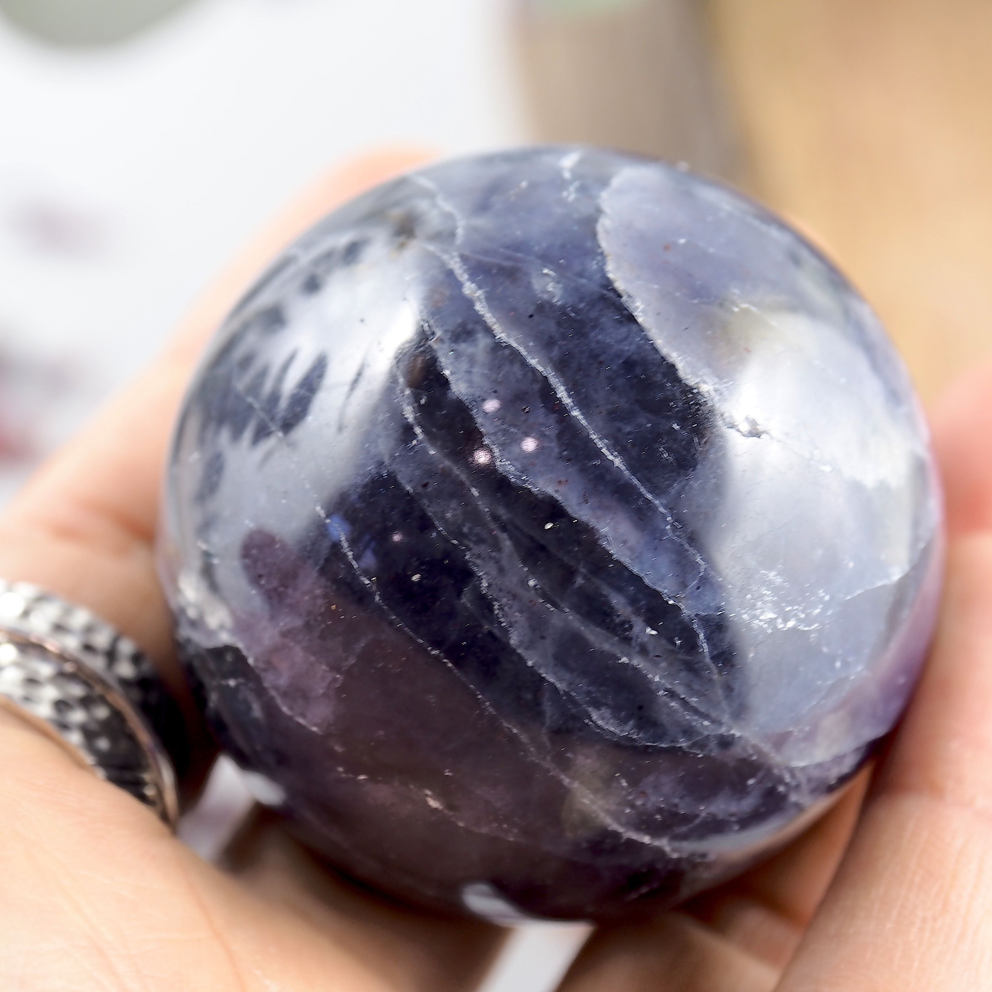 Gorgeous Crisp Violet Blue Iolite Sphere Carving #2 - Earth Family Crystals