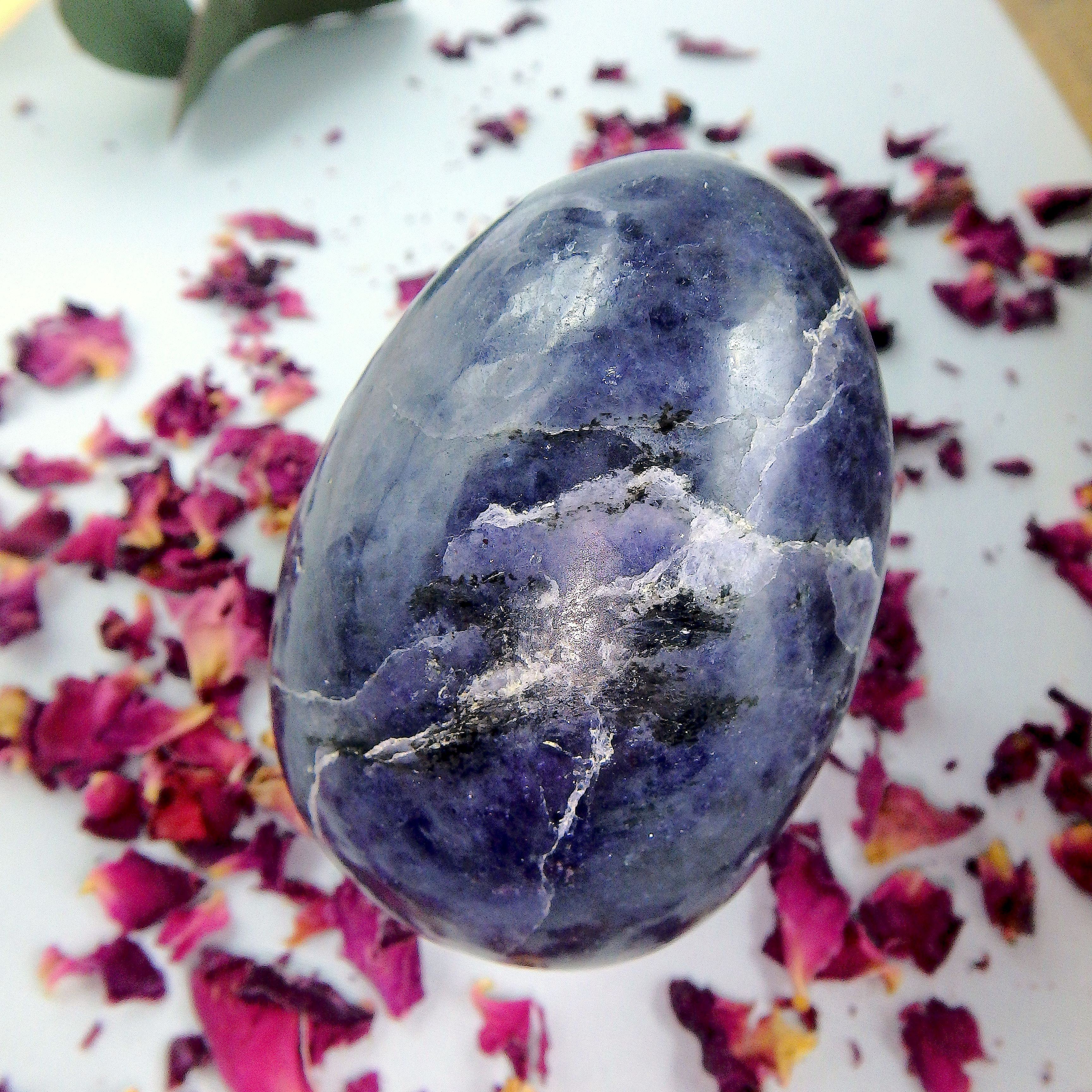 Deep Violet Blue Iolite Egg Carving - Earth Family Crystals