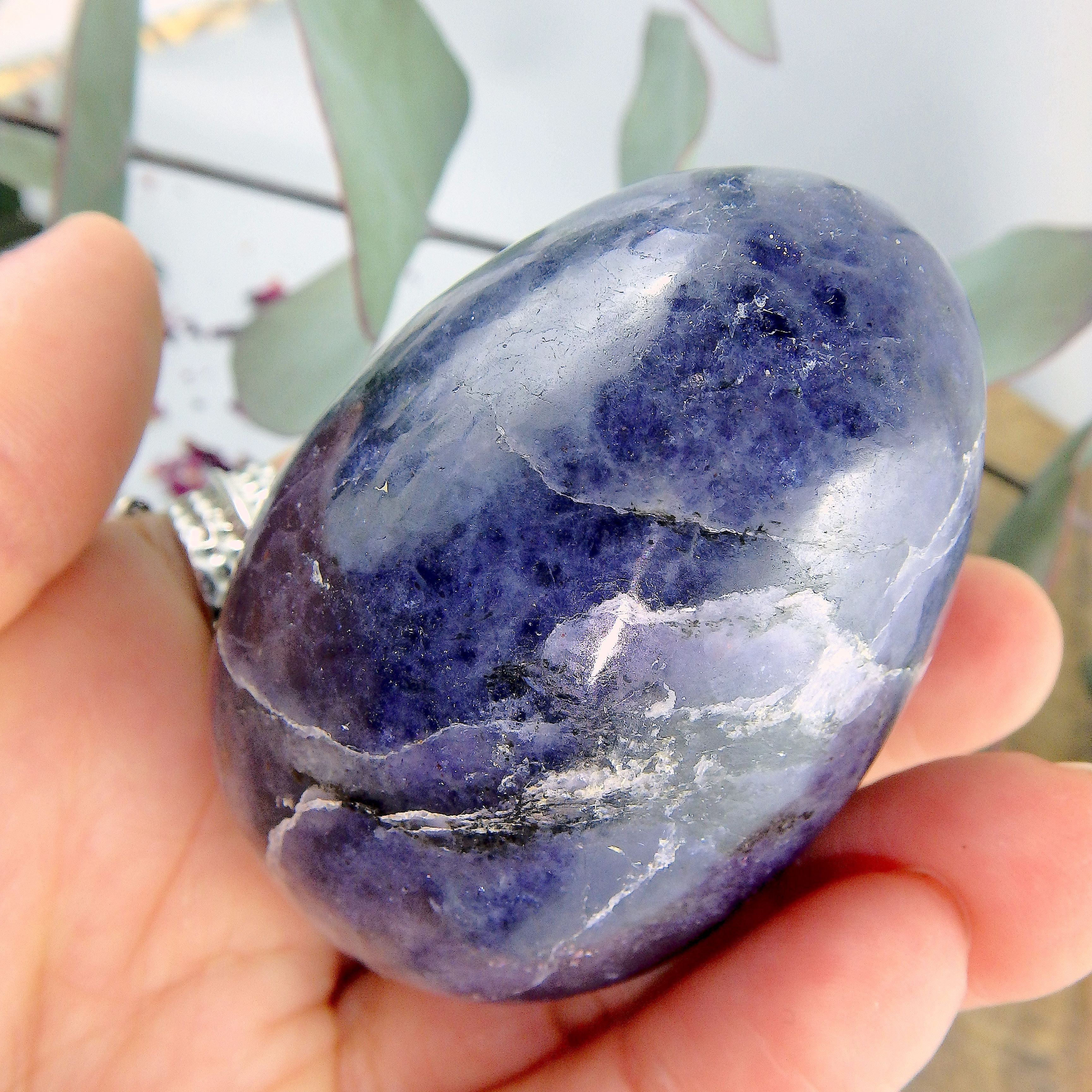 Deep Violet Blue Iolite Egg Carving - Earth Family Crystals