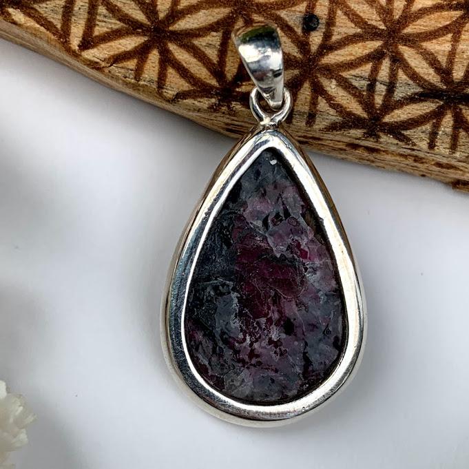 Rare Burgundy Eudialyte Gemstone pendant in Sterling Silver (Includes Silver Chain) - Earth Family Crystals