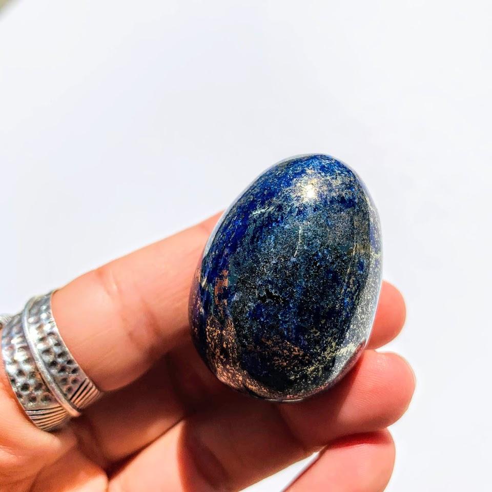 Gorgeous Golden Pyrite & Lapis Lazuli Hand Held Egg Carving #1 - Earth Family Crystals