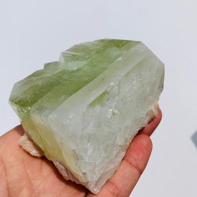 Deep Green Chunky Apophyllite With Pink Stilbite Inclusions From India - Earth Family Crystals