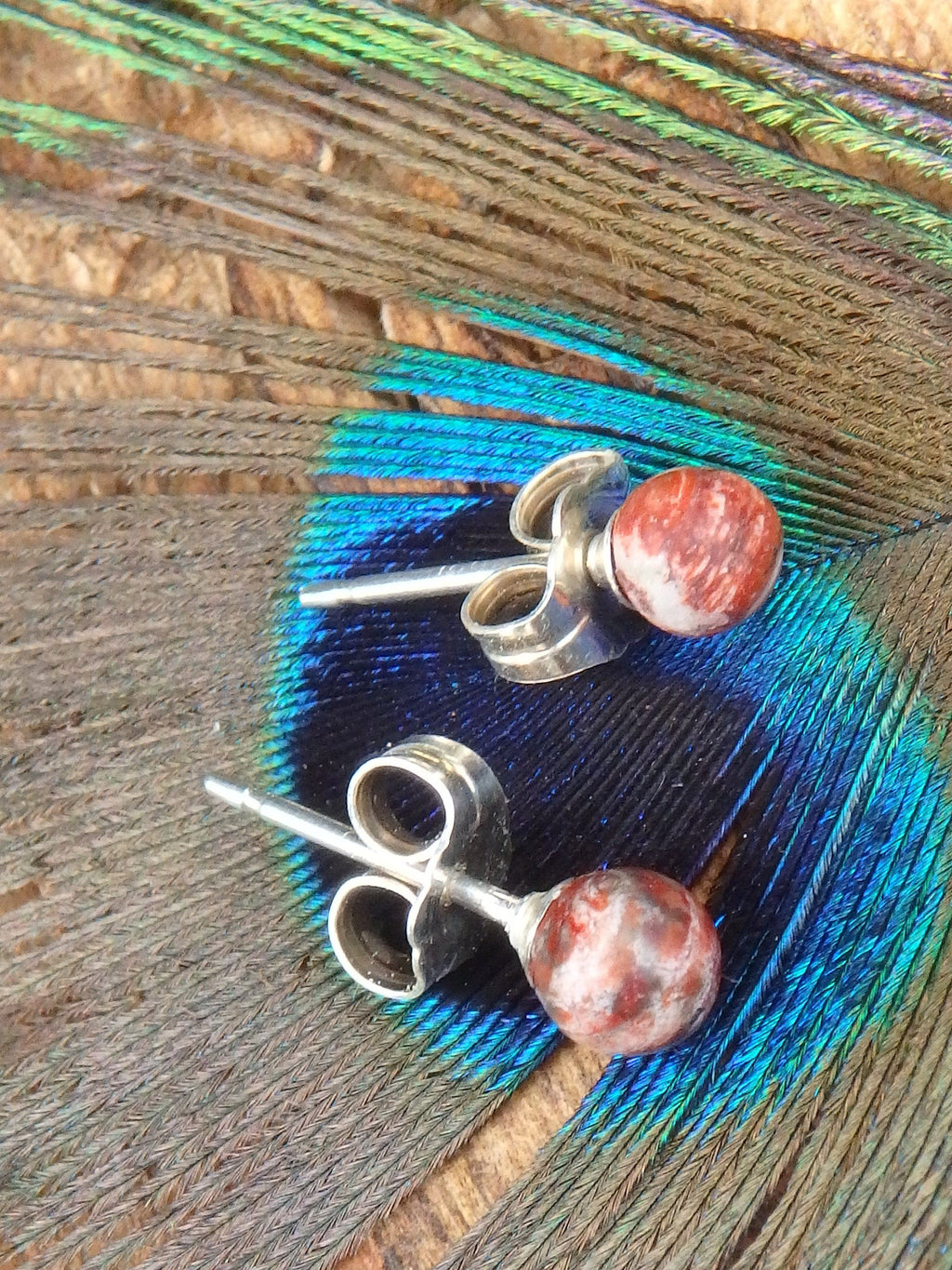 Dainty Leopard Skin Jasper Studs in Sterling Silver - Earth Family Crystals