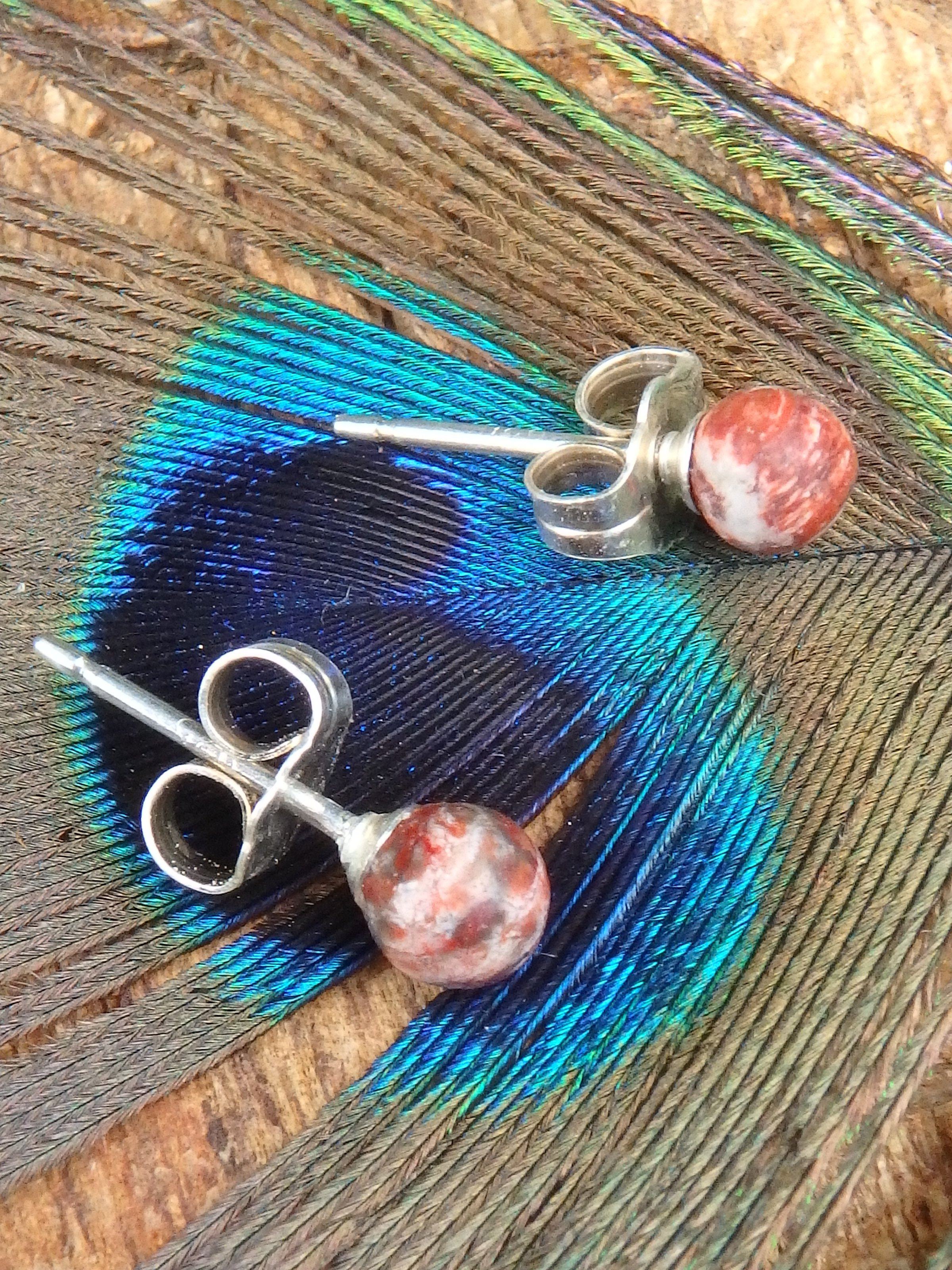 Dainty Leopard Skin Jasper Studs in Sterling Silver - Earth Family Crystals