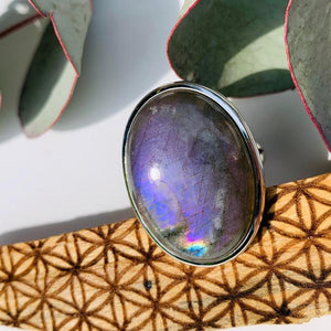 Stunning Purple Flash Labradorite Ring in Sterling Silver (Size 9.5) - Earth Family Crystals