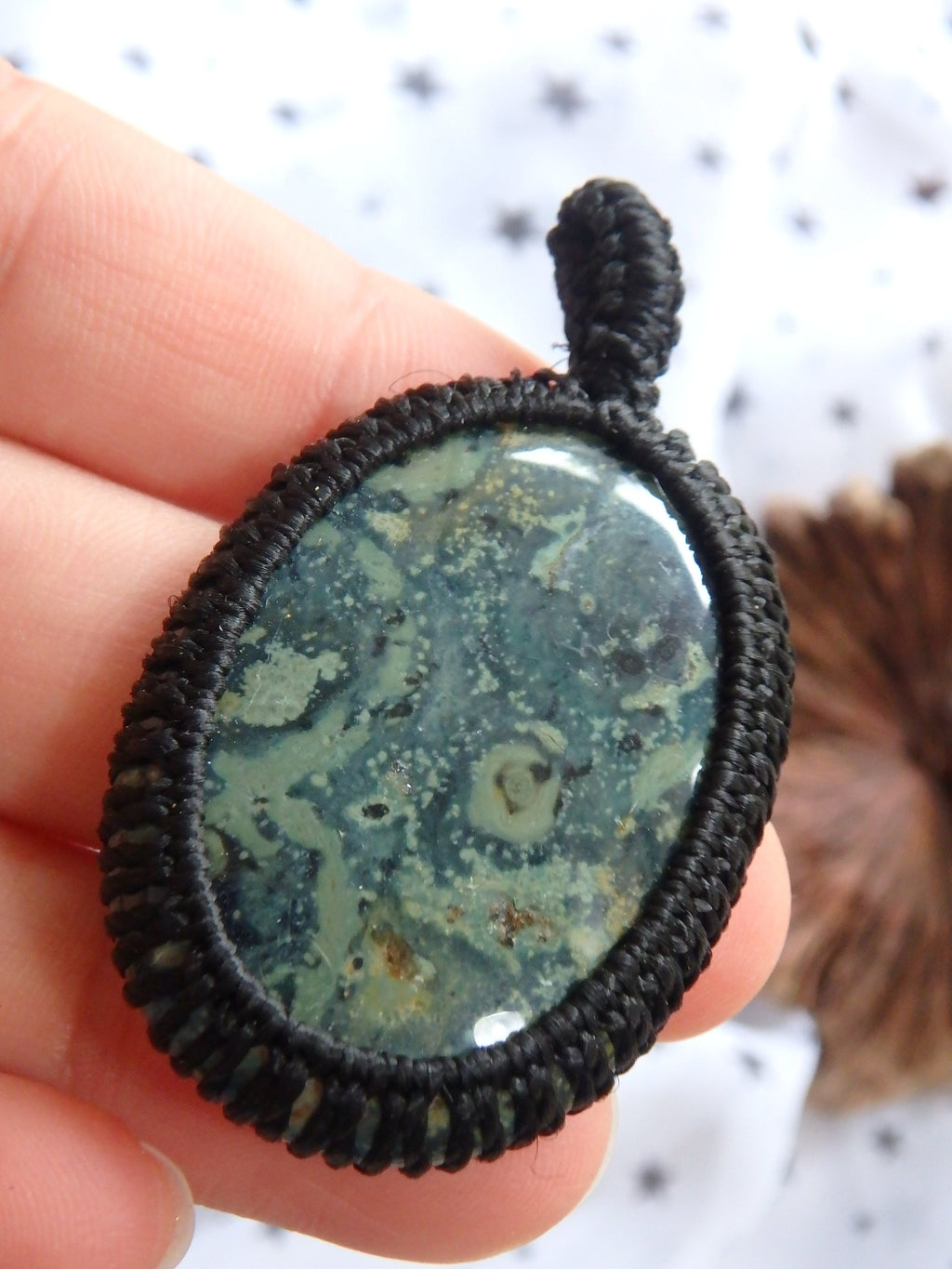Forest Green Kambaba Jasper Macrame Pendant - Earth Family Crystals